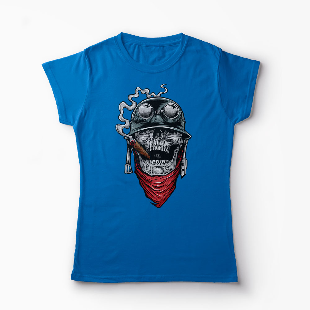 Tricou Army Skull Smoking - Femei-Albastru Regal